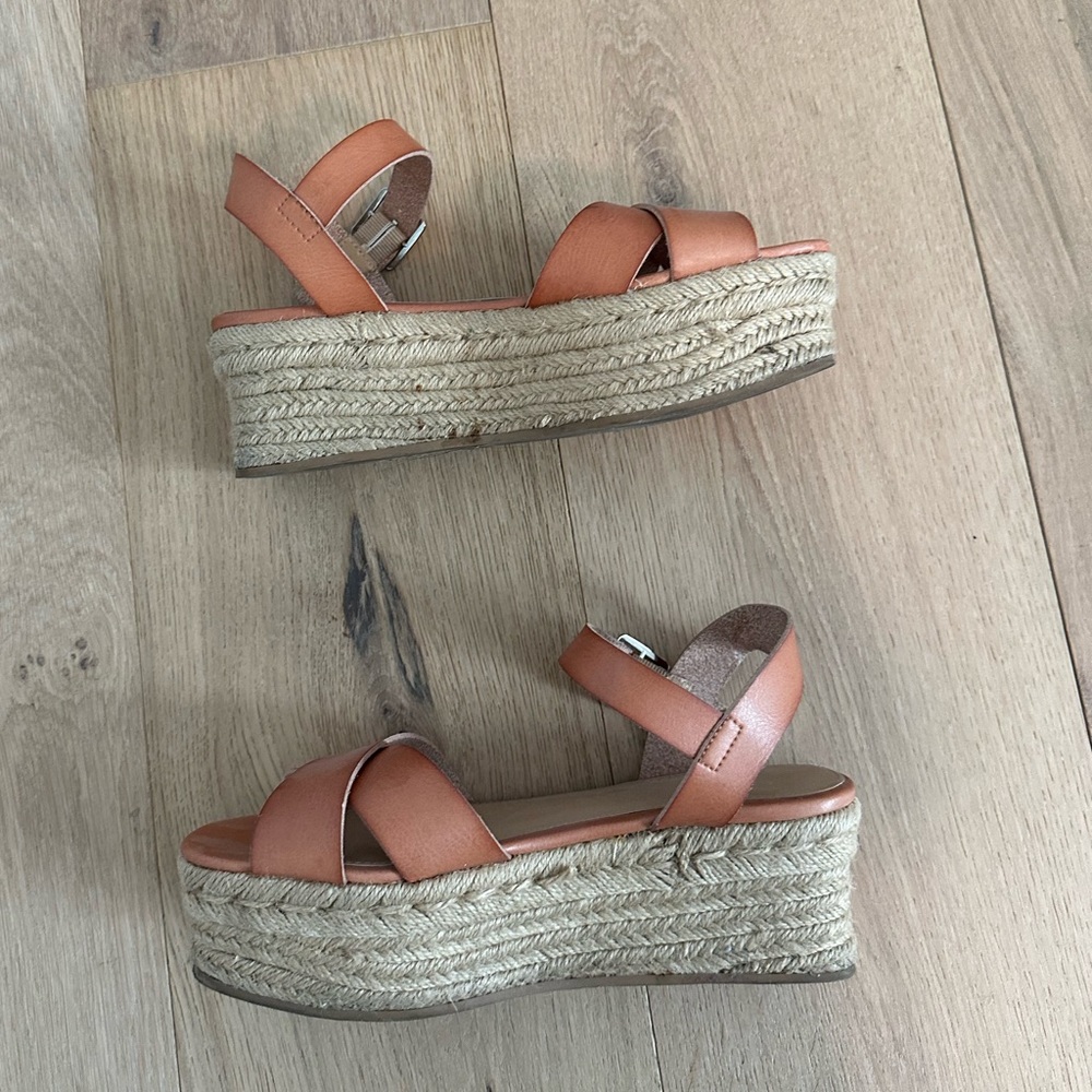 Express Burnt Orange Espadrille Platform Straw Wedge